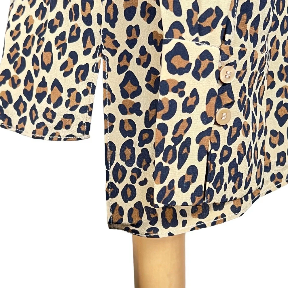 Tyler boe  Women’s Silk Leopard Print Blouse With Hidden Button Placket Small - Picture 5 of 13